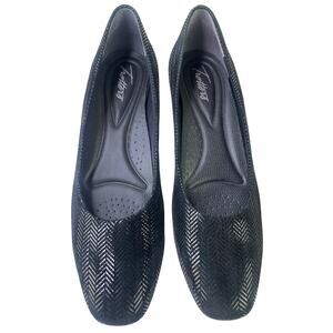 Trotter's Womens Lauren Black Suede Flats Shine Chevron Size 8.5N NWT READ DESCR